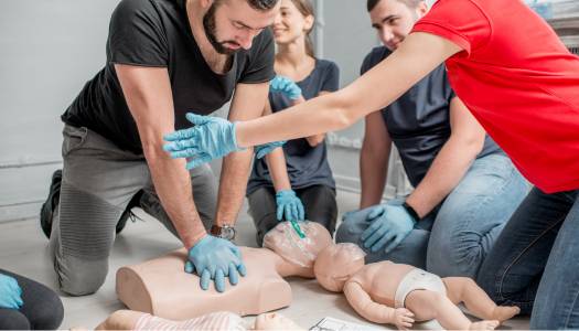 man learning cpr